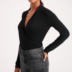 NWT Banana Republic Black Long Sleeve Wrap Top